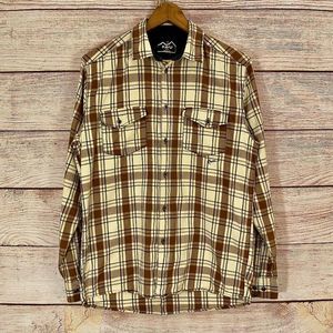 **BOGO**Kavu Brown Black & Blue Plaid Long Sleeve Button Down Shirt S